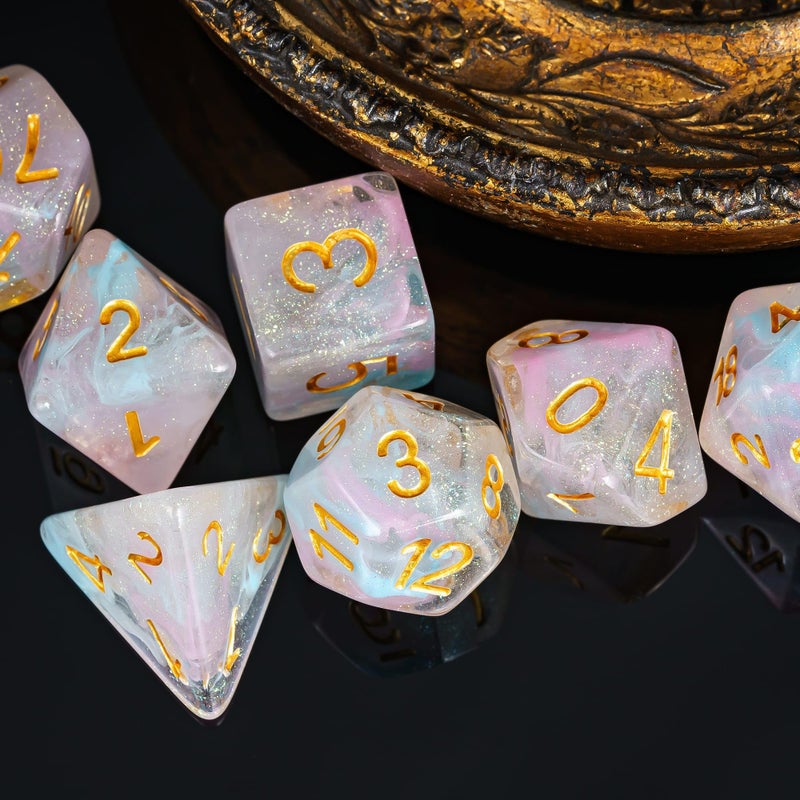UDIXI Glitter DND Dice Set, 7-die Galaxy Polyhedral Dice Set Iridecent Swirls Dice for Role Playing Game Dungeons and Dragons, D&D Dice (Pink &Cyan) - Image 3