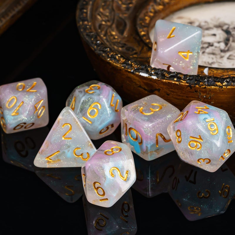 UDIXI Glitter DND Dice Set, 7-die Galaxy Polyhedral Dice Set Iridecent Swirls Dice for Role Playing Game Dungeons and Dragons, D&D Dice (Pink &Cyan) - Image 2