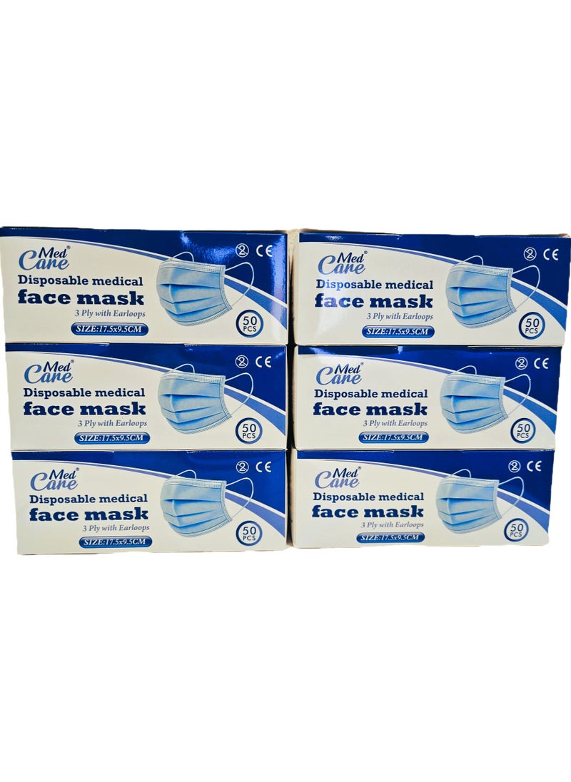 CAREMED Medical Face Mask 3Ply, Elastic Earloop, 50 Piece (Ultimate Protection Stay Safe Against Airborne Particles and Germs) Pack of 6  - Image 1