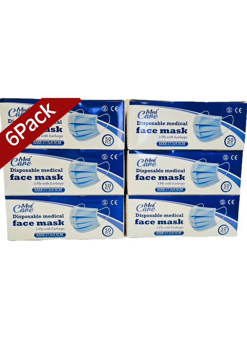 CAREMED Medical Face Mask 3Ply, Elastic Earloop, 50 Piece (Ultimate Protection Stay Safe Against Airborne Particles and Germs) Pack of 6  - Image 2