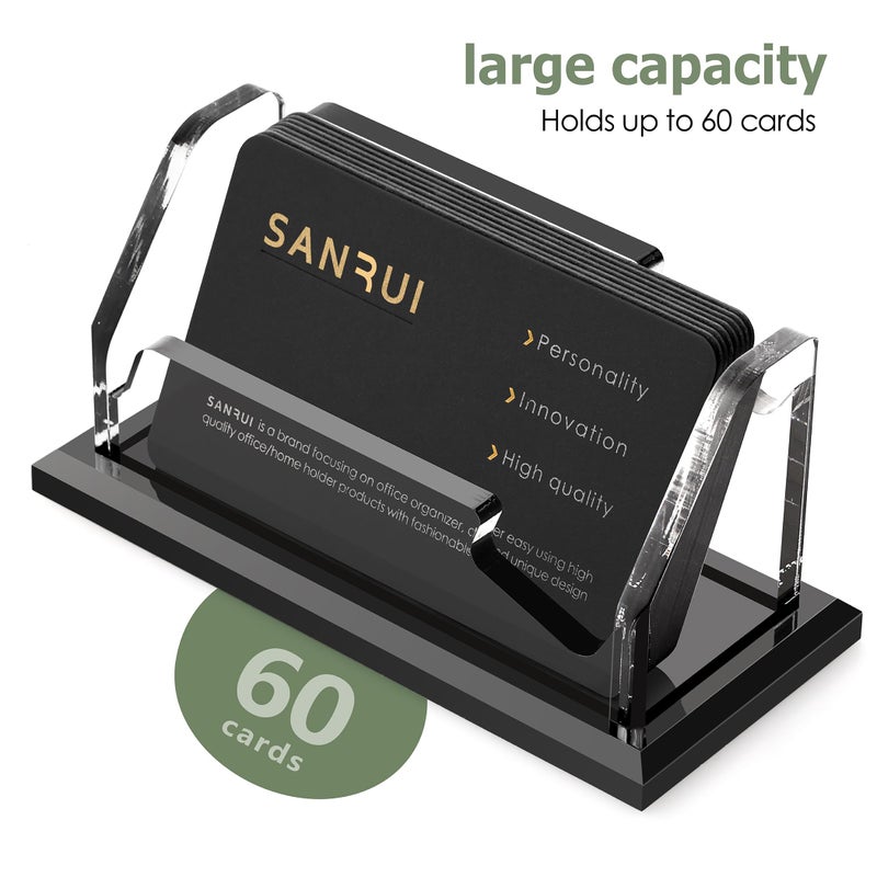 SANRUI حامل بطاقات الأعمال الأسود SANRUI للمكتب 1 فتحة ، حامل بطاقات الاسم الأكريليكي الشفاف الأفقي للنساء والرجال ، منظم سطح المكتب للعرض في المكتب أو المنزل أو المعرض - سعة 60 بطاقة 1 عبوة - Image 5