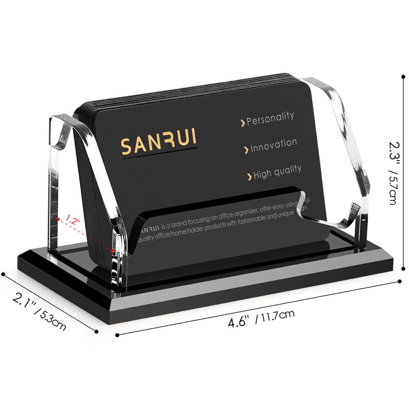 SANRUI حامل بطاقات الأعمال الأسود SANRUI للمكتب 1 فتحة ، حامل بطاقات الاسم الأكريليكي الشفاف الأفقي للنساء والرجال ، منظم سطح المكتب للعرض في المكتب أو المنزل أو المعرض - سعة 60 بطاقة 1 عبوة - Image 2