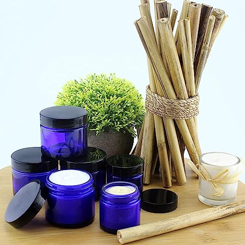 Cornucopia Brands Combination 12 Pack of Cobalt Blue 1oz & 2oz Glass Cosmetic Jars, Lids Included; Refillable Containers for Creams, Lotions - Image 3