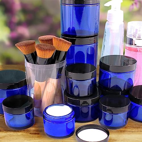 Cornucopia Brands Combination 12 Pack of Cobalt Blue 1oz & 2oz Glass Cosmetic Jars, Lids Included; Refillable Containers for Creams, Lotions - Image 2