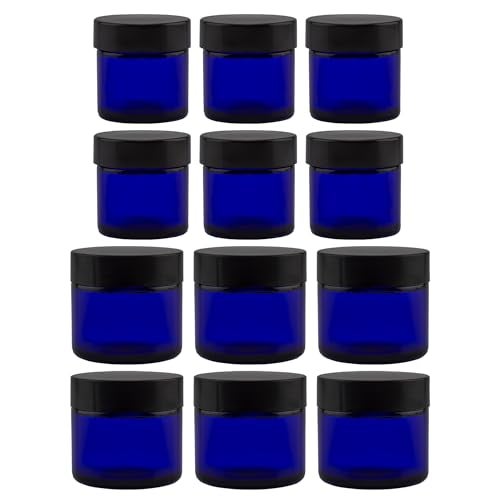 Cornucopia Brands Combination 12 Pack of Cobalt Blue 1oz & 2oz Glass Cosmetic Jars, Lids Included; Refillable Containers for Creams, Lotions - Image 1