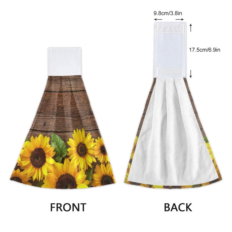 Dussdil Spring Summer Sunflowers Hanging Kitchen Towel Autumn Yellow Flowers Wooden Hand Tie Towels Set 2 Pcs Tea Bar Dish Cloths Dry Towel Soft Absorbent Durable for Bathroom Laundry Room Decor - Image 4