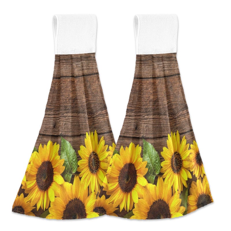 Dussdil Spring Summer Sunflowers Hanging Kitchen Towel Autumn Yellow Flowers Wooden Hand Tie Towels Set 2 Pcs Tea Bar Dish Cloths Dry Towel Soft Absorbent Durable for Bathroom Laundry Room Decor - Image 1