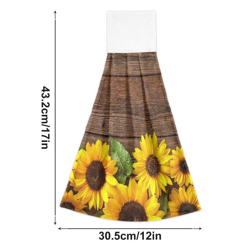 Dussdil Spring Summer Sunflowers Hanging Kitchen Towel Autumn Yellow Flowers Wooden Hand Tie Towels Set 2 Pcs Tea Bar Dish Cloths Dry Towel Soft Absorbent Durable for Bathroom Laundry Room Decor - Image 5