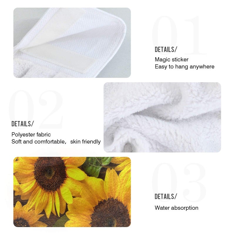 Dussdil Spring Summer Sunflowers Hanging Kitchen Towel Autumn Yellow Flowers Wooden Hand Tie Towels Set 2 Pcs Tea Bar Dish Cloths Dry Towel Soft Absorbent Durable for Bathroom Laundry Room Decor - Image 3