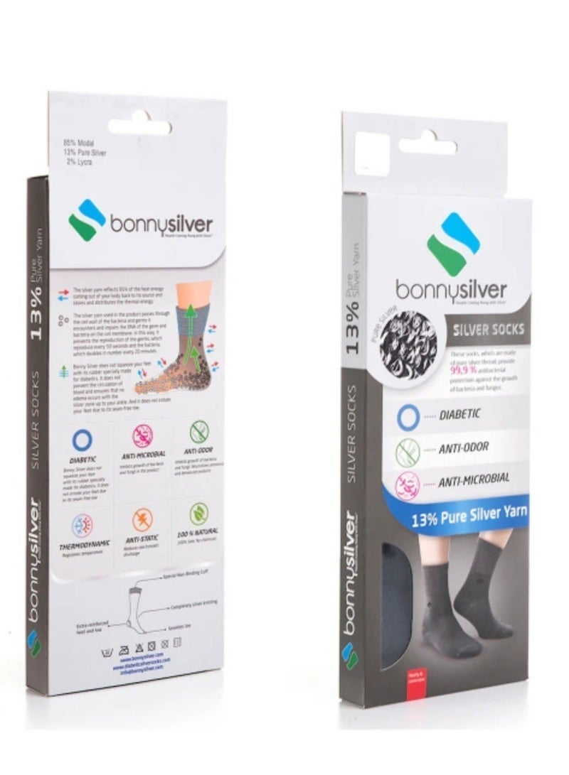 bonnysilver Black medical socks for diabetic feet, socks with 13% silver threads for diabetics, Bony Silver Black - Image 2