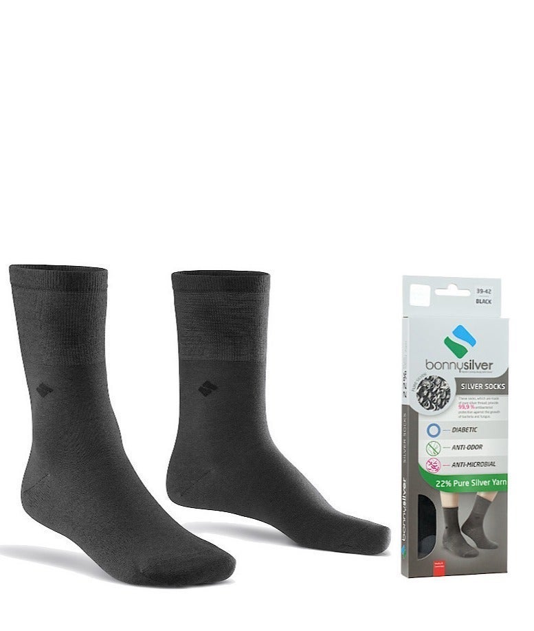 bonnysilver Black medical socks for diabetic feet, socks with 13% silver threads for diabetics, Bony Silver Black - Image 1