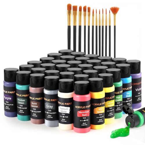 TMOL Acrylic Paint Set with 12 Art Brushes, 36 Colors (2 oz/Bottle) Acrylic Paint for Painting Canvas, Wood, Ceramic and Fabric, Paint Set for Beginners, Students and Professional Artist, Rich Pigments - Image 1