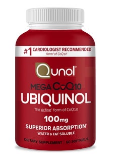 Ubiquinol CoQ10 100mg Softgels, Qunol Mega Ubiquinol 100mg - Superior Absorption - Active form of Coenzyme Q10 for Heart Health - 2 Month Supply - 60 Count