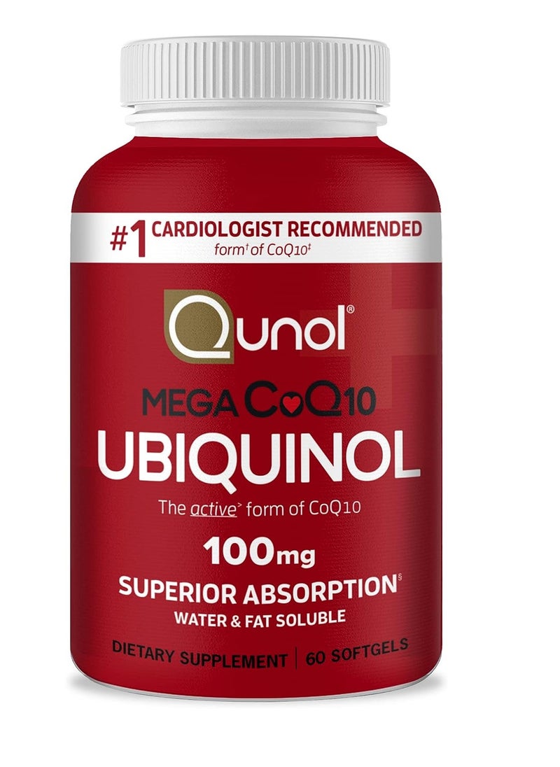 Qunol - Ubiquinol CoQ10 100mg Softgels, Qunol Mega Ubiquinol 100mg - Superior Absorption - Active form of Coenzyme Q10 for Heart Health - 2 Month Supply - 60 Count - Image 1