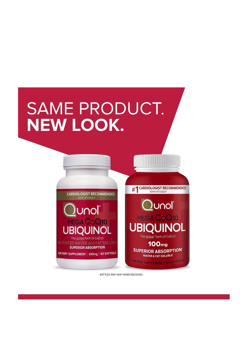 Qunol - Ubiquinol CoQ10 100mg Softgels, Qunol Mega Ubiquinol 100mg - Superior Absorption - Active form of Coenzyme Q10 for Heart Health - 2 Month Supply - 60 Count - Image 1