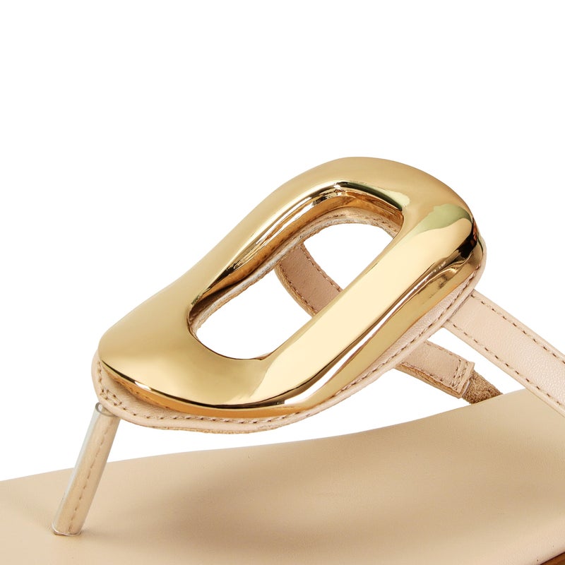 Wnshonzy Flip-Flops for Women Thong Sandals Flat Nude Slip on Slides Leather Beach Comfort Open Square Toe Ladies Slipper Dressy Metal Hardware Decoration Summer Shoes Casual Fashion - Image 5