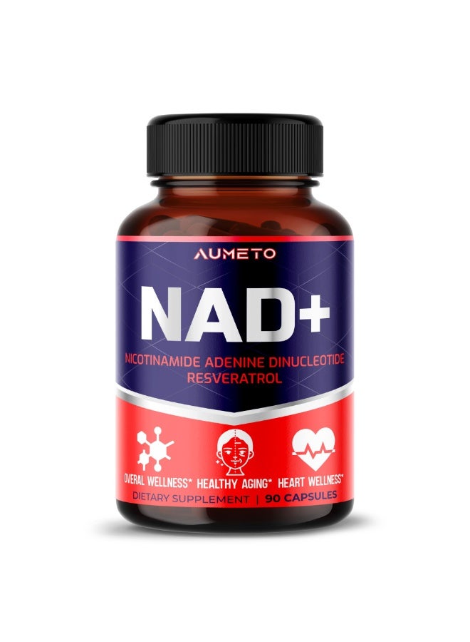 AUMETO NAD+ 350mg Capsules – NAD Supplement with Trans-Resveratrol, Quercetin & Rhodiola | Cellular Energy & Metabolic Balance Support | Antioxidant Daily Wellness | 90 Capsules - Image 1