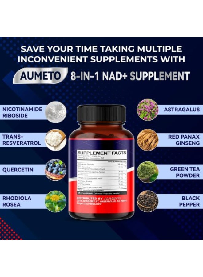 AUMETO NAD+ 350mg Capsules – NAD Supplement with Trans-Resveratrol, Quercetin & Rhodiola | Cellular Energy & Metabolic Balance Support | Antioxidant Daily Wellness | 90 Capsules - Image 3