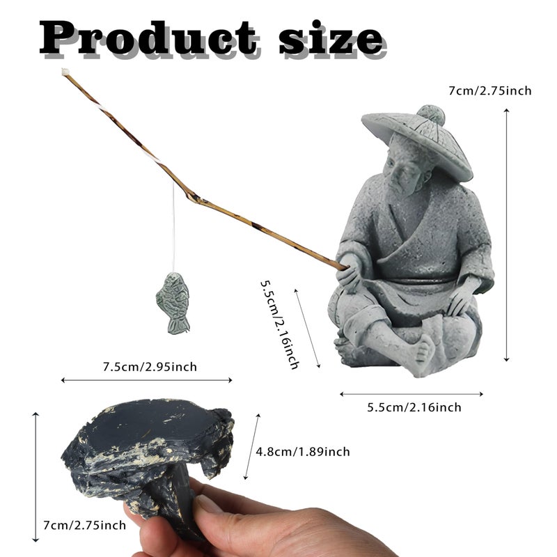 LIYAOLI Mini Fisherman Statue for Aquarium Decor - Sandstone Japanese Fishing Figurine, Fish Tank Ornament, Zen Garden Sculpture & Home Decoration - Image 3