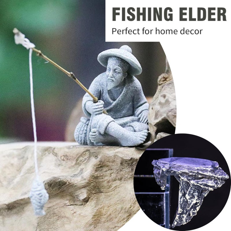 LIYAOLI Mini Fisherman Statue for Aquarium Decor - Sandstone Japanese Fishing Figurine, Fish Tank Ornament, Zen Garden Sculpture & Home Decoration - Image 2