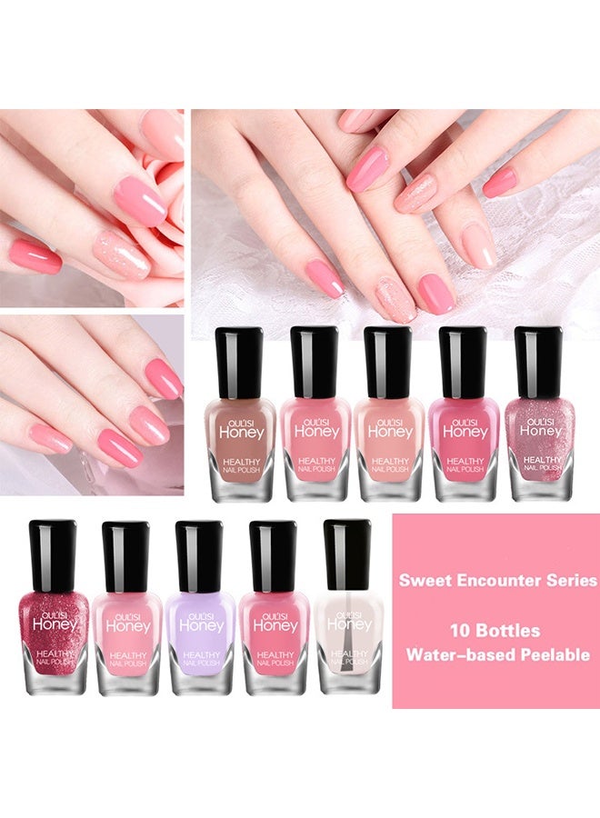 OULISI 10 Bottles Easy Peel Off Nail Polish Set, Non-Toxic Water Based Quick Dry Nail Polish Set Organic And All-Natural Nail Polish, Non Toxic Nail Polish Set, Easy Peel Off Fast Dry Nail Polish Set For Women And Girls - Image 2