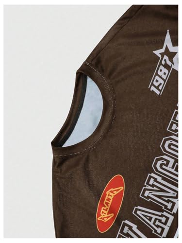 WDIRARA Men's Eagle Letter Graphic Street T Shirt Oversized Short Sleeve Crewneck Tee Top Coffee Brown Medium - Image 5