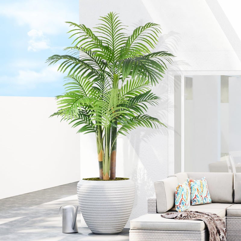 Keeplush 4ft Tall Triple Golden Cane Palm Artificial Tree Large Tropical Palm Tree UV Resistant Fake Plant in Pot for Indoor Outdoor Big House Living Room Outside Patio Office Home Decor 1Pack - Image 1
