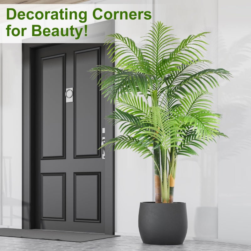 Keeplush 4ft Tall Triple Golden Cane Palm Artificial Tree Large Tropical Palm Tree UV Resistant Fake Plant in Pot for Indoor Outdoor Big House Living Room Outside Patio Office Home Decor 1Pack - Image 3