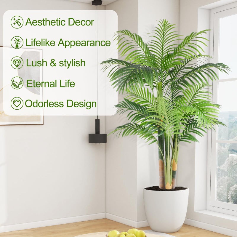 Keeplush 4ft Tall Triple Golden Cane Palm Artificial Tree Large Tropical Palm Tree UV Resistant Fake Plant in Pot for Indoor Outdoor Big House Living Room Outside Patio Office Home Decor 1Pack - Image 5