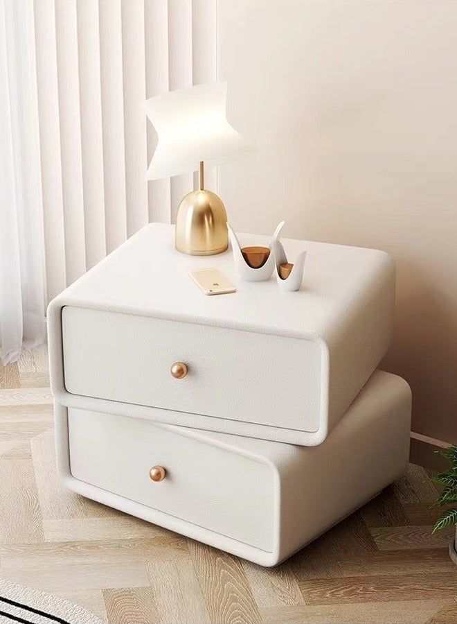 فاشون هوم تصميم حديث 360 درجة طاولة سرير خشبية قابلة للتدوير مع 2 أدراج طاولة جانبية قوية من الخشب الصلب لغرفة نوم غرفة المعيشة 50x40x48 سم - Image 3