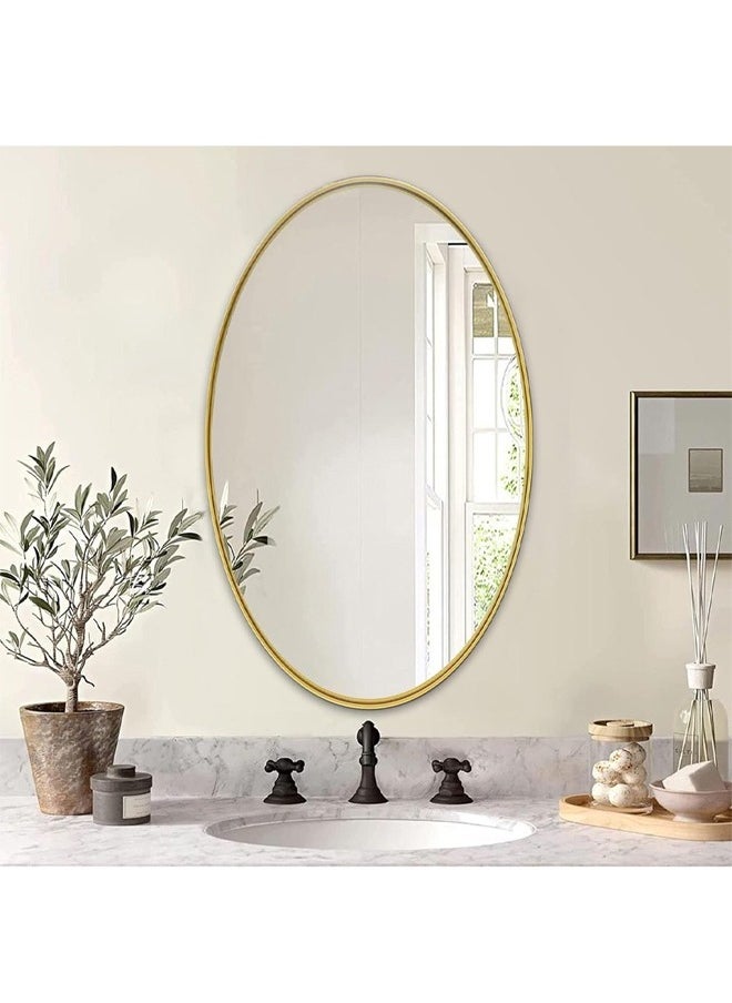 ATM - Oval Shaped Wall Mounted Hanging or Against Wall Golden Frame Dressing Make-up Mirrors for Entryway Bedroom and Bathroom - Image 1