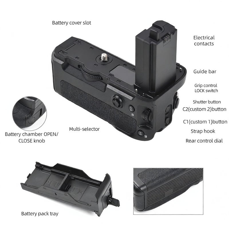 Battery Grip Black Dual Battery Slot Camera Grip - Vertical Shooting Comfort Battery Holder for Sony A9Ⅱ A7R4 A7M4 A1 A7SⅢ A7RV Mirrorless Cameras Tripod Mount Use - Image 5