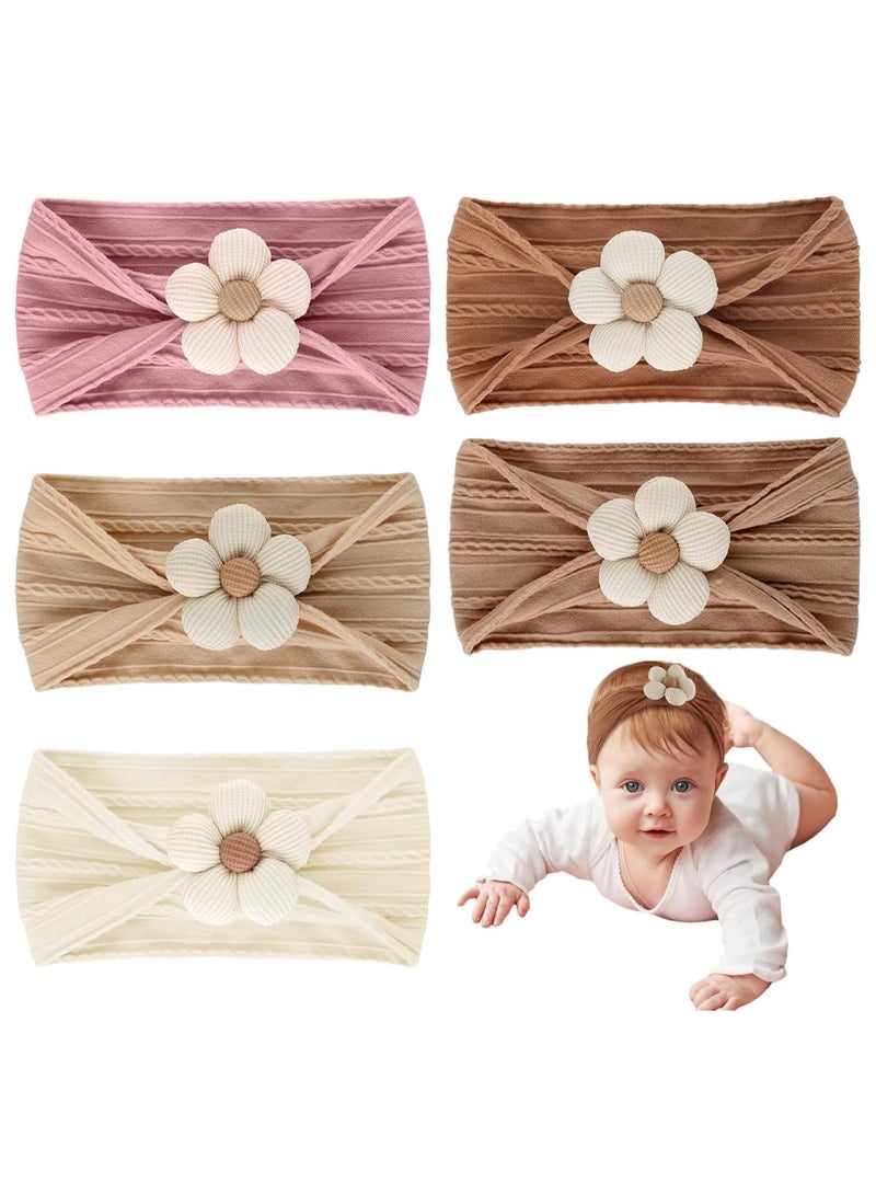 FengSVMA 5 Pcs Baby Flower Headbands – Nylon Headbands for Baby Girls,Handmade Soft Hair Accessories for Newborns, Infants, & Toddlers - Image 1