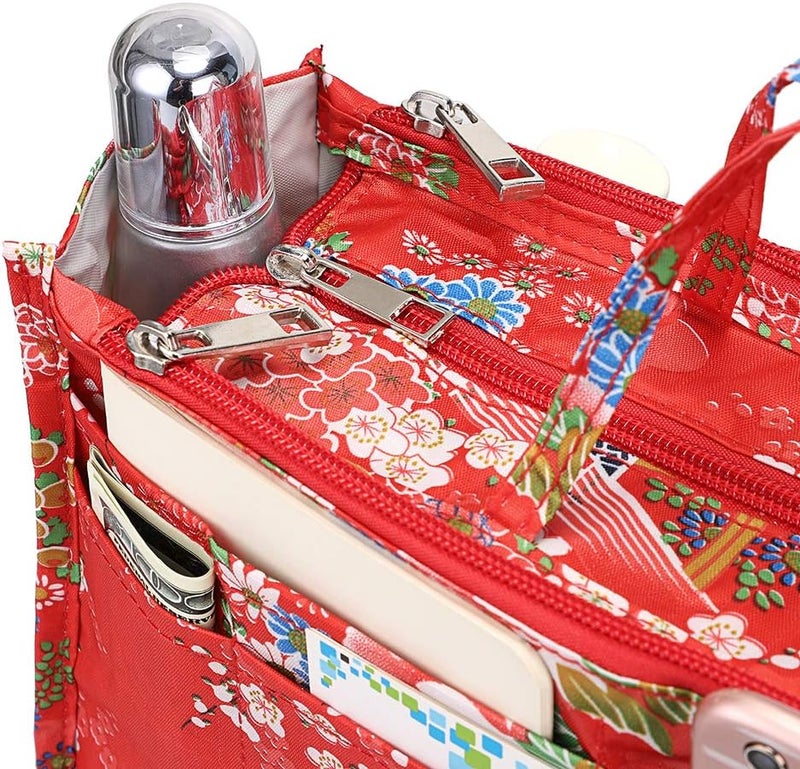 BTSKY Printing Handbag Organizers Inside Purse Insert-High Capacity 13 Pockets Bag Tote Organizer with Handle Fashion Style (Festive Flower) - Image 5