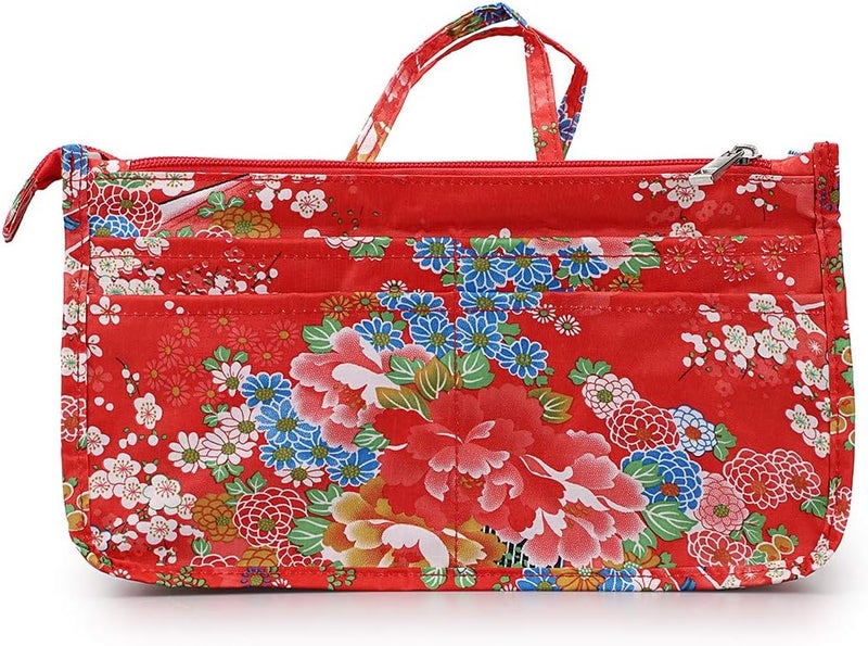BTSKY Printing Handbag Organizers Inside Purse Insert-High Capacity 13 Pockets Bag Tote Organizer with Handle Fashion Style (Festive Flower) - Image 1