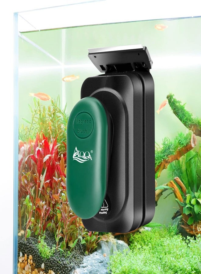 AQQA Aquarium Strong Magnetic Cleaner Brush, Fish Tank Glass Algae Magnet Cleaning Tool Floating Cleaner Scrubber Brush with 2 Detachable Scraper (Green,M) - Image 1