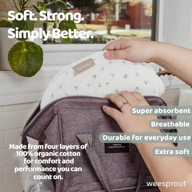 WeeSprout Unisex Organic Towel Cotton Burp Cloths, Set of 4, Four Ultra-Absorbent Layers Keep Clothes Dry, Button Transforms into Baby Bib, Machine Washable & Dryer Safe (White Set, Full) - Image 5