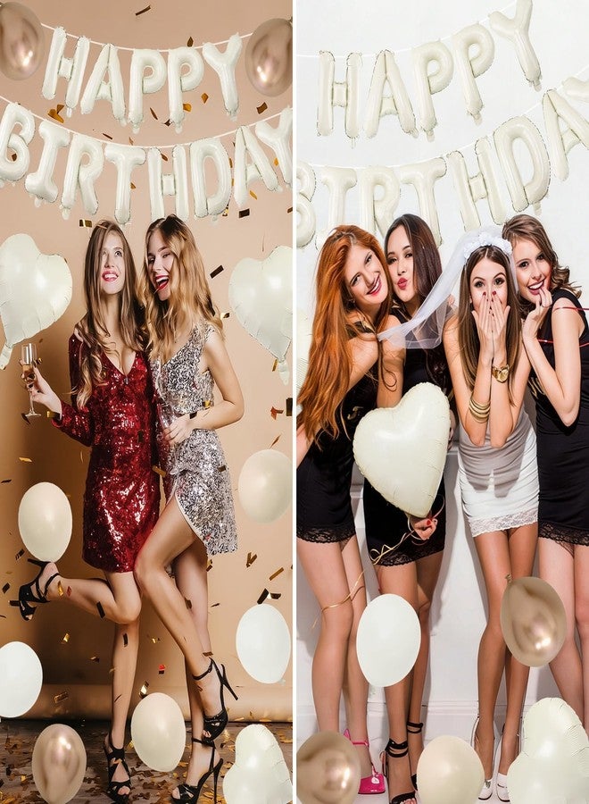 LEBERY Cream Happy Birthday Balloon Banner, 16 Inch Beige Neutral Happy Birthday Letter Balloons Cream Beige Heart Foil Balloon Champagne Gold Nude Sand White Balloons for Birthday Boho Party Decorations - Image 3