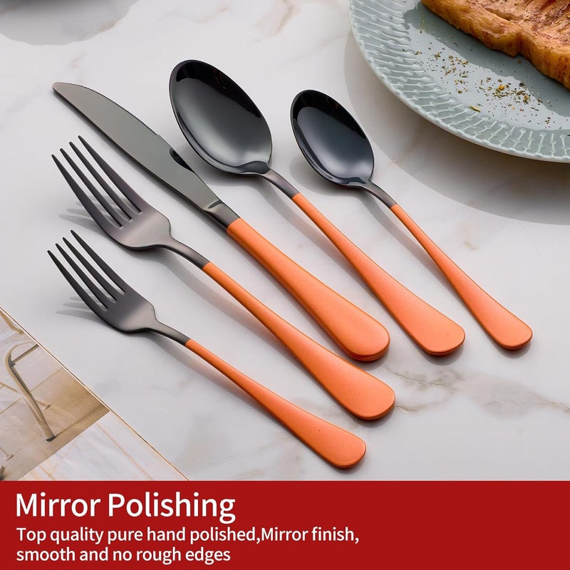 Onlycooker 20Piece Pink and Black Stainless Steel Silverware Set  Dinner Knives Forks Spoons  Dishwasher Safe - Image 3