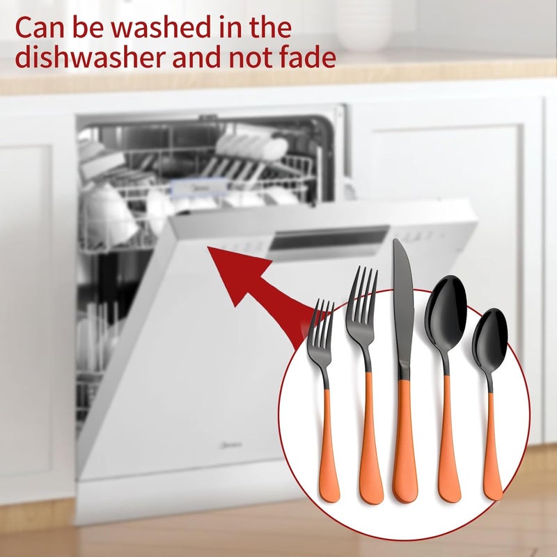 Onlycooker 20Piece Pink and Black Stainless Steel Silverware Set  Dinner Knives Forks Spoons  Dishwasher Safe - Image 5