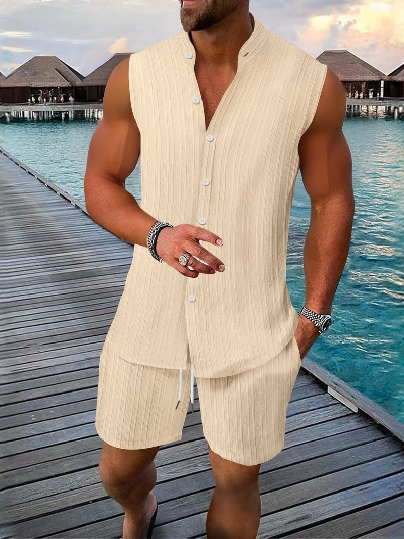 تيشيرت رجالي كاجوال بدون أكمام مع شورت صيفي فضفاض - Image 4