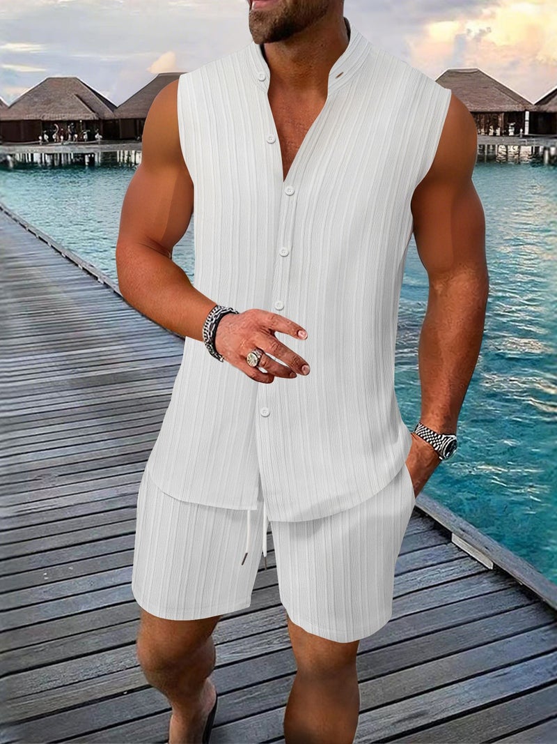 تيشيرت رجالي كاجوال بدون أكمام مع شورت صيفي فضفاض - Image 2