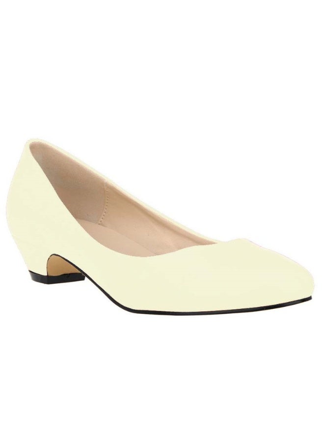 Loquat Round-toe candy-colored low-top shallow-mouth chunky-heel shoes 3cm Light Yellow  - Image 1