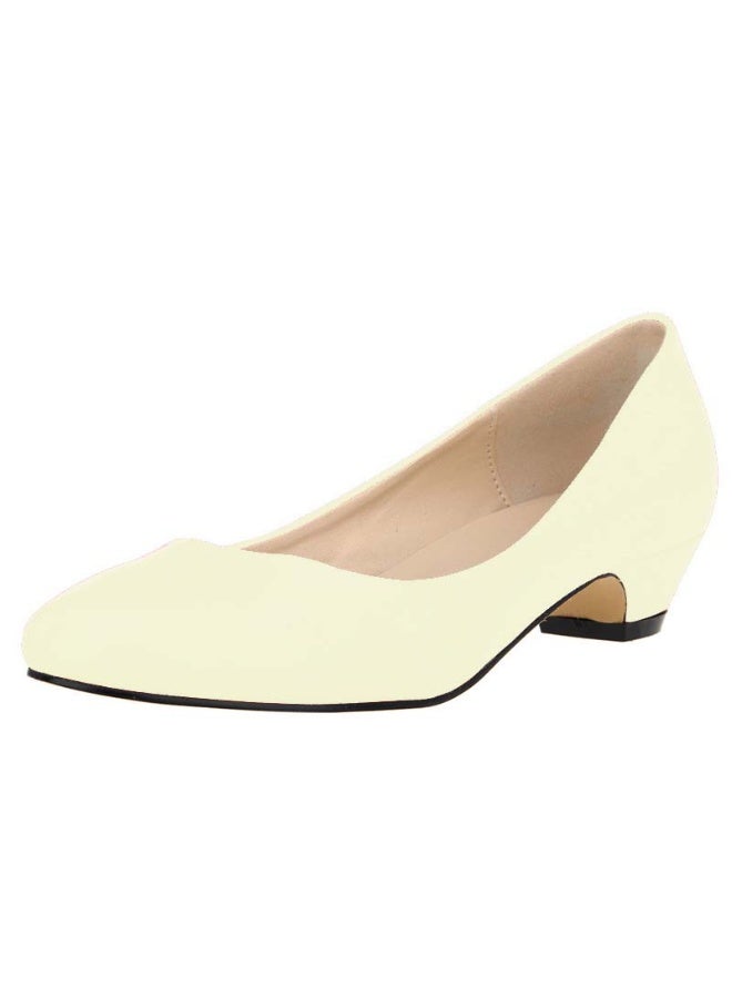 Loquat Round-toe candy-colored low-top shallow-mouth chunky-heel shoes 3cm Light Yellow  - Image 2