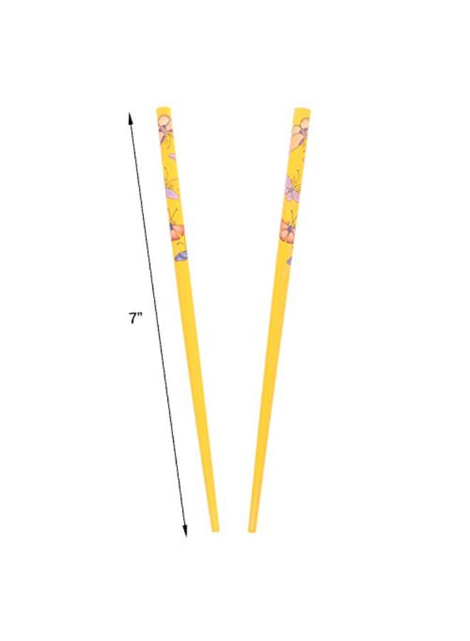 Motique Accessories Set Of Wooden Hair Sticks With Butterflies Chopsticks Hair Pin Yellow  - Image 1