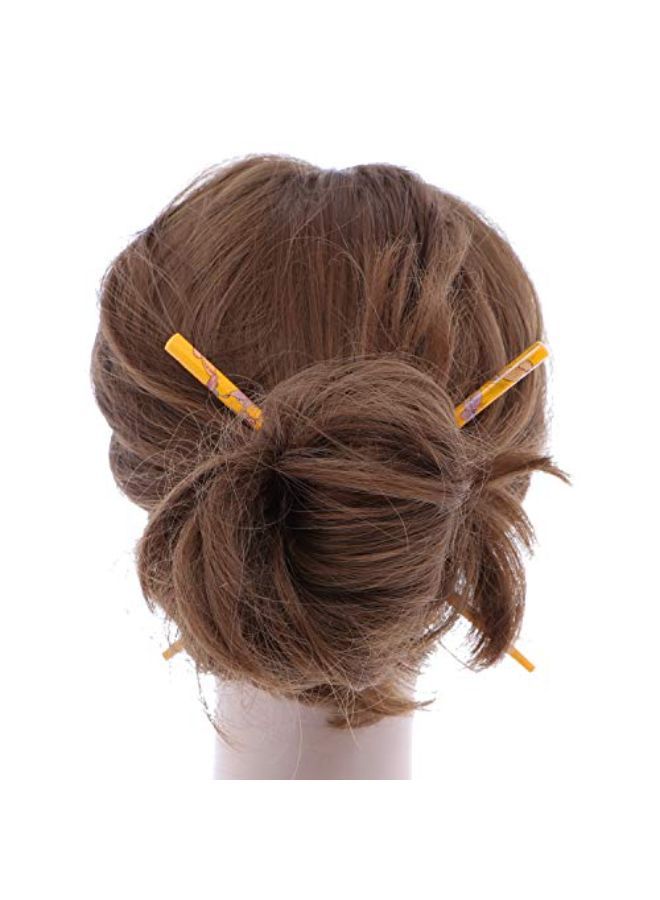 Motique Accessories Set Of Wooden Hair Sticks With Butterflies Chopsticks Hair Pin Yellow  - Image 2