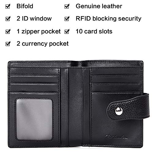 BOSTANTEN Women Leather Wallet RFID Blocking Small Bifold Zipper Pocket Wallet Card Case Purse with ID Window Black - Image 5