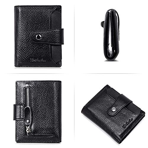 BOSTANTEN Women Leather Wallet RFID Blocking Small Bifold Zipper Pocket Wallet Card Case Purse with ID Window Black - Image 3