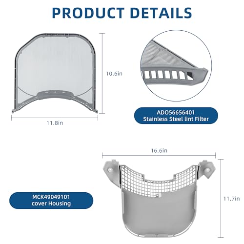Fetechmate ADQ56656401 Dryer Lint Filter Stainless Steel Mesh and MCK49049101 Lint Screen Housing fit for Ken-more Elite L-G Dryer Lint Filter Replace ADQ566564 DLE3600W DLE3400W DLE3500W DLE3170W by Fetechmate - Image 2