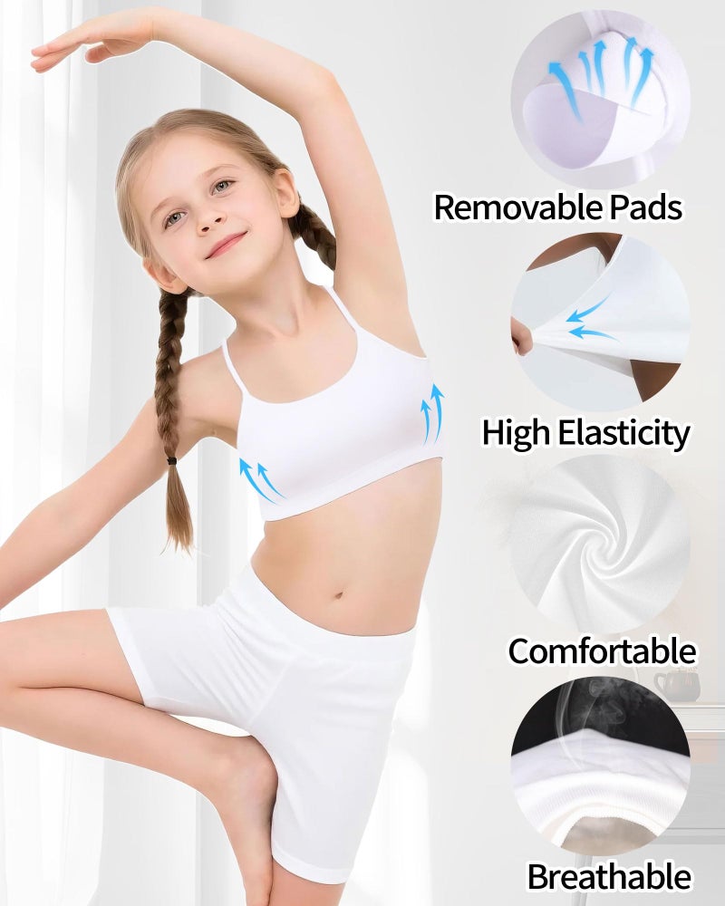 iMucci Seamless White Sports Bra for Girls Teens Spaghetti Strap Y-Back Training Bra Comfort Crop Top with Removable Padding - Image 3